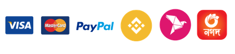 We accept Visa, Mastercard, PayPal, Binance, bKash, Nagad