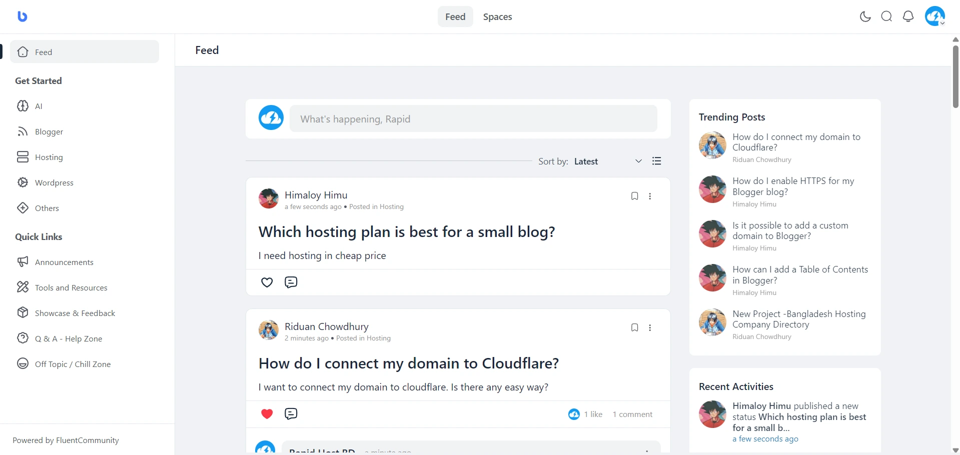 Rapid Host BD Community - Contact Page